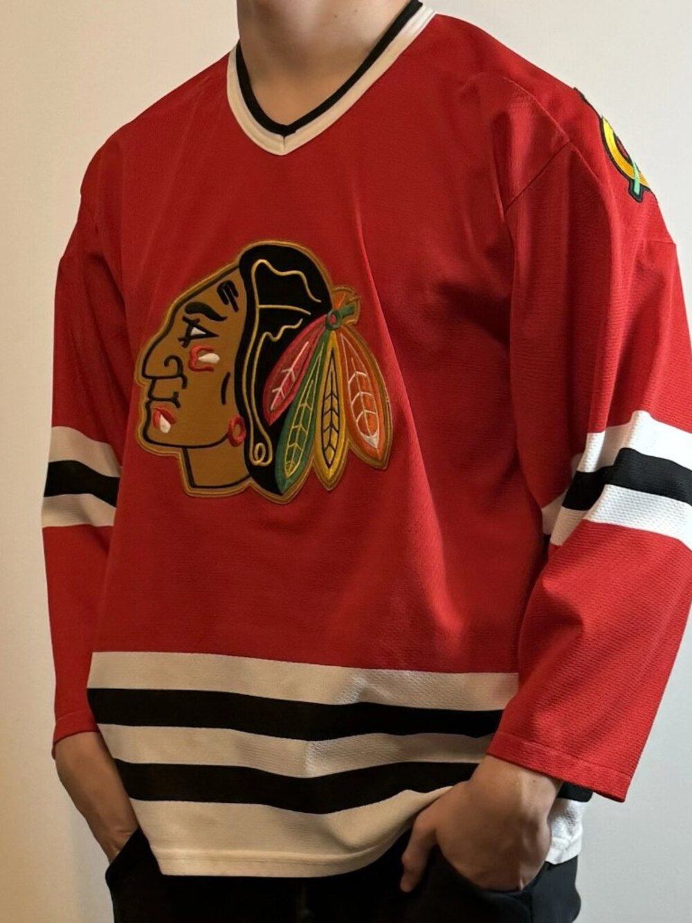 CCM Chicago Blackhawks Red Hockey Jersey L Made in Canada - Picture 7 of 10